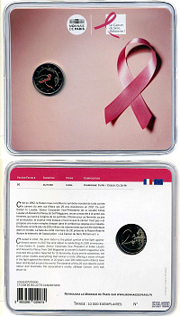 Франция 2 евро 2017 25 лет розовой ленте (борьба с раком груди), цветная эмаль, буклет, пластик, запайка KM 105 биметалл BUNC 000-00-00