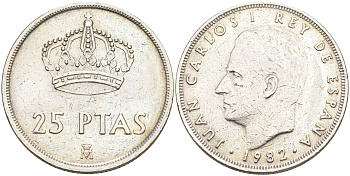 Испания 25 песет 1982 Хуан Карлос I (1975-2014) KM 824 медно-никель 106-242