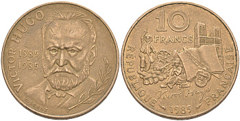 ФРАНЦИЯ 10 ФРАНКОВ 1985 ВИКТОР ГЮГО KM 956 никель латунь 4111-116