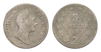 Баден 3 крейцера 1832 Леопольд (1830-1852) KM 199 серебро 4639-1128