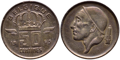 БЕЛЬГИЯ 50 САНТИМОВ 1965 BELGIQUE KM 148.1 бронза 4392-837