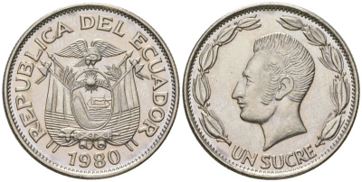 Эквадор 1 сукре 1980 KM 78b сталь плакированная никелем aUNC 4511-751