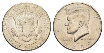 США 1/2 доллара (50 центов) 2000 P, Джон Кеннеди KM A202b медь плакированная медно-никелем aUNC 4517-933