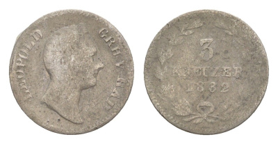 Баден 3 крейцера 1832 Леопольд (1830-1852) KM 199 серебро 4639-1128
