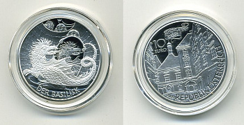 Австрия 10 евро 2009 серии сказки и легенды, Василиск в Вене KM 3176 серебро PROOF 04-110-45