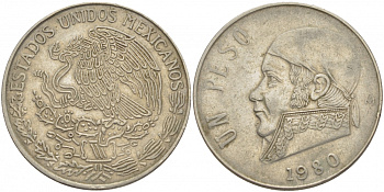 Мексика 1 песо 1980 Хосе Мария Морелос KM 460 медно-никель 3851-546