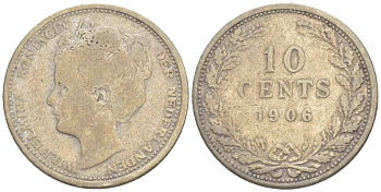 Нидерланды 10 центов 1906 Вильгельмина (1890-1948) KM 136 серебро 4532-1156