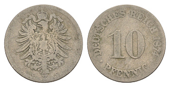 Германия 10 пфеннигов 1874 C, Вильгельм I (1871-1888) KM 4, J. 4 медно-никель 4640-211