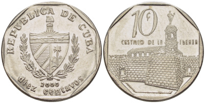 Куба 10 сентаво 2000 форт в Гаване Ла-Фуэрса KM 576.2 сталь плакированная никелем 66-669
