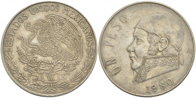 Мексика 1 песо 1980 Хосе Мария Морелос KM 460 медно-никель 3851-546