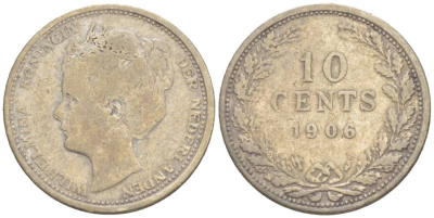 Нидерланды 10 центов 1906 Вильгельмина (1890-1948) KM 136 серебро 4532-1156