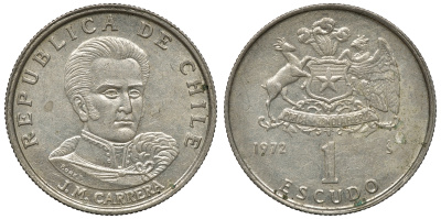 Чили 1 эскудо 1972 Хосе Мигель Каррера KM 197 медно-никель 4118-255