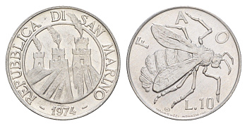 Сан-Марино 10 лир 1974 KM 33 алюминий UNC 4648-256