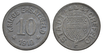 Крефельд 10 пфеннигов 1919 Funck 84.7A цинк 4643-1036