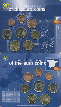 Испания евронабор из 8 монет 2002 официальный выпуск в пластике KM 1040, 1041, 1042, 1043, 1044, 1045, 1046, 1047   UNC  3897-2-1