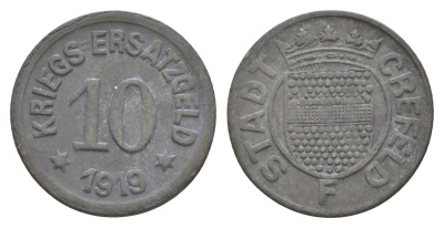 Крефельд 10 пфеннигов 1919 Funck 84.7A цинк 4643-1036