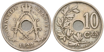 Бельгия 10 сантимов 1922 Belgie KM 86 медно-никель 26-556