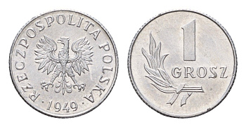 Польша 1 грош 1949 год-тип Y 39 алюминий UNC 4615-413