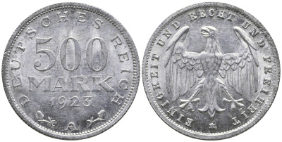 ГЕРМАНИЯ 500 МАРОК 1923 А KM 36, J. 305 алюминий 38-313