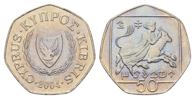 Кипр 50 центов 2004 KM 66 медно-никель UNC 4148-222