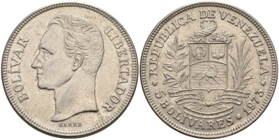 Венесуэла 5 боливаров 1973 Симон Боливар KM 44 никель 4537-113