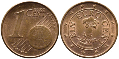 Австрия 1 евроцент 2002 KM 3082 сталь плакированная медью 3334-1144