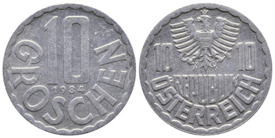 АВСТРИЯ 10 ГРОШЕЙ 1984 KM 2878 алюминий 53-843