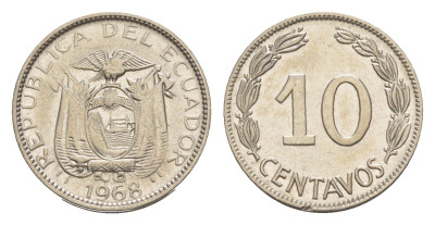 Эквадор 10 сентаво 1968 KM 76c сталь плакированная никелем 4640-1155