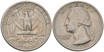 США 25 центов (квотер) 1978 Вашингтон KM A164a медь плакированная медно-никелем 4597-527