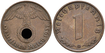 Германия 1 рейхспфенниг 1937 G KM 89, J 361 бронза 4136-1231