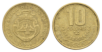 Коста-Рика 10 колонов 1999 KM 228a.1 алюминиевая бронза 183-1016