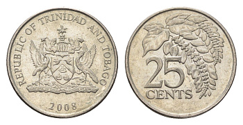 Тринидад и Тобаго 25 центов 2008 цветок дикая пуансеттия KM 32 медно-никель 4664-712