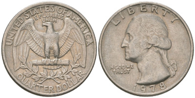 США 25 центов (квотер) 1978 Вашингтон KM A164a медь плакированная медно-никелем 4597-527