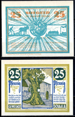 Шаала (Тюрингия) 25 пфеннигов 1921 Mehl Grabowski 1170.1-2/3 бумага UNC (пресс) 7556-68-3-2