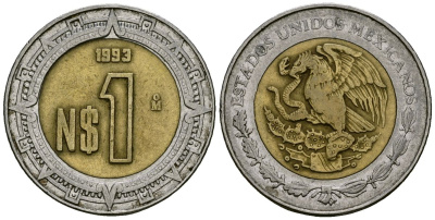 Мексика 1 песо 1993 KM 550 биметалл 4167-623