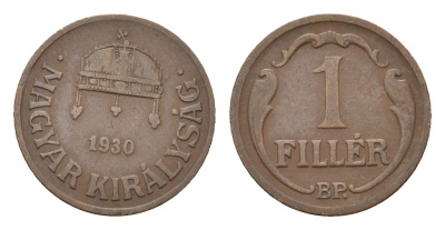 Венгрия 1 филлер 1930 KM 505 бронза 44-1211