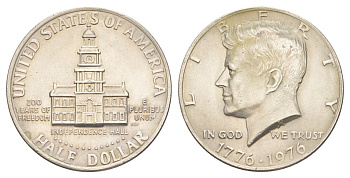 США 1/2 доллара (50 центов) 1976 200 лет независимости, Джон Кеннеди KM 205 медь плакированная медно-никелем aUNC 4545-233