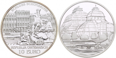 Австрия 10 евро 2003 Дворец Шенбрунн, здание парламента KM 3106 серебро PROOF 1085-5-12