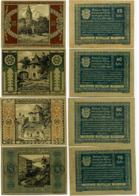 Австрия, Шпиц-ан-дер-Донау набор из 4 банкнот 25, 40, 60, 75 геллеров 1920 31 октября 1920, нотгельд, рынок в районе города Кремц, земля Нижняя Австрия   бумага  UNC (пресс) 7555-28-1-1