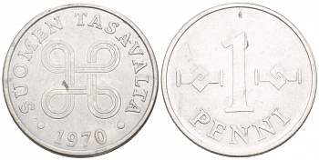 Финляндия 1 пенни 1970 KM 44а алюминий 4547-1027