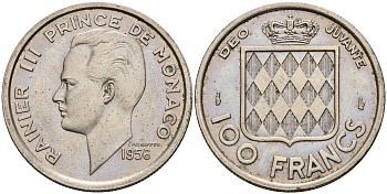 Монако 100 франков 1956 Ренье III (1949-2005) KM 134 медно-никель 4601-932