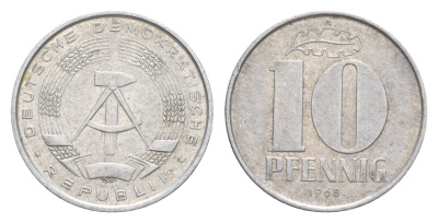 ГДР 10 пфеннигов 1968 KM 10 алюминий 4643-416