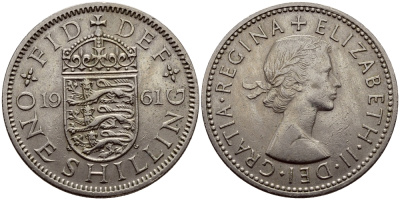 Великобритания 1 шиллинг 1961 Елизавета II (1952-2022), Английский герб KM 904, Spink 4147 медно-никель 75-712
