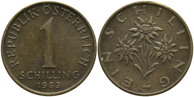 АВСТРИЯ 1 ШИЛЛИНГ 1983 KM 2886 алюминиевая бронза 33-517