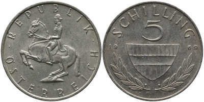 АВСТРИЯ 5 ШИЛЛИНГОВ 1969 KM 2889а медно-никель 33-623