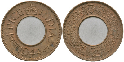 Британская Индия 1 пайс 1944 Георг VI (1936-1952) KM 533 бронза 33-1125