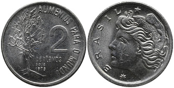 БРАЗИЛИЯ 2 СЕНТАВО 1975 FAO KM 586 нержавеющая сталь UNC 181-253