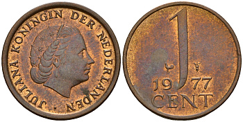 Нидерланды 1 цент 1977 Юлиана (1949-1980) KM 180 бронза  UNC  4598-262