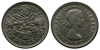 Великобритания 6 пенсов 1964 Елизавета II (1952-2022) KM 903, Spink 4149 медно-никель 4381-823