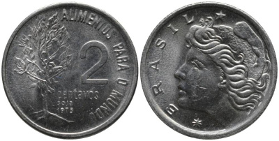 БРАЗИЛИЯ 2 СЕНТАВО 1975 FAO KM 586 нержавеющая сталь UNC 181-253
